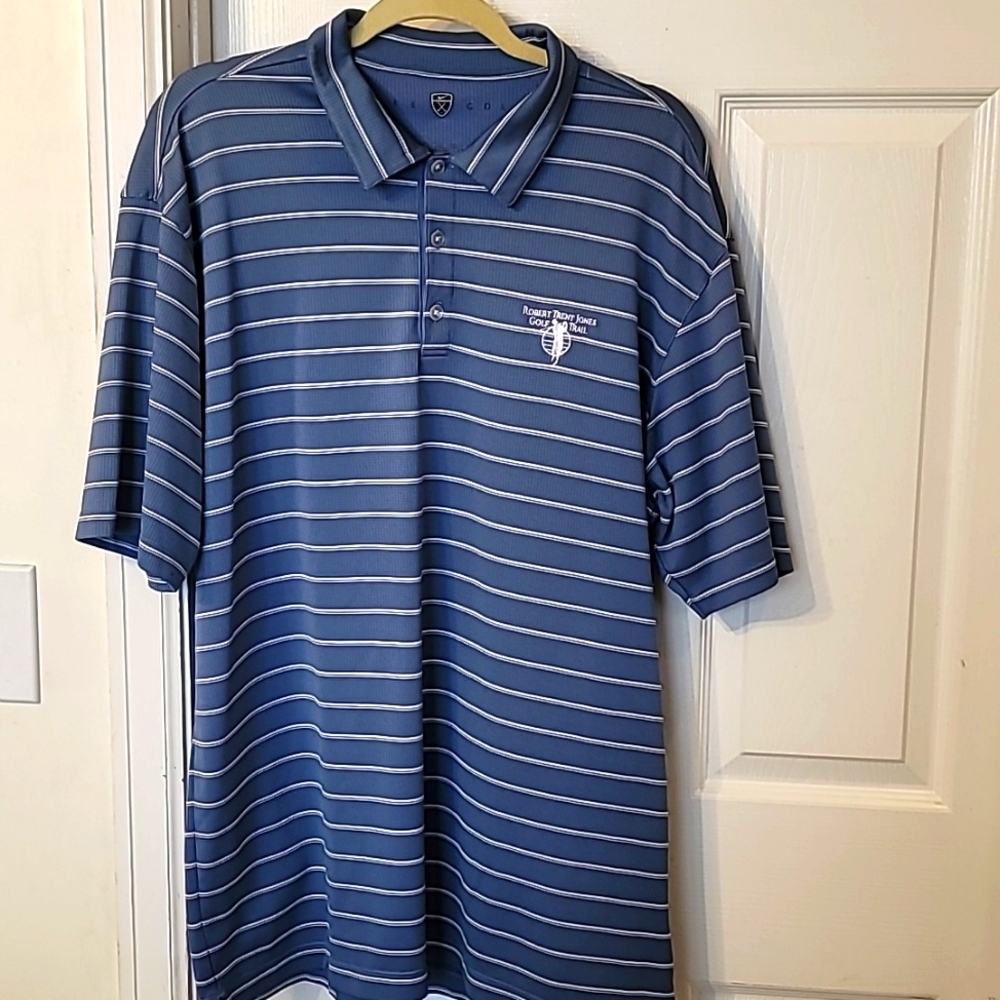 Nike Men's Blue Striped Golf Polo Shirt